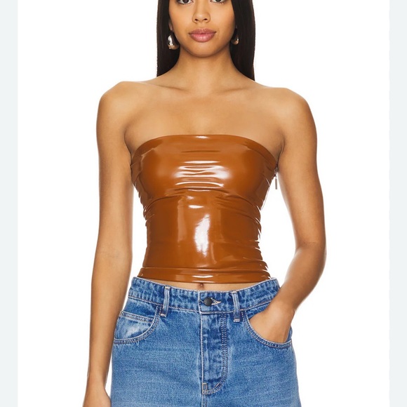 Anthropologie nwt liquid Brown Strapless structured shiny corset Top large - Picture 1 of 9